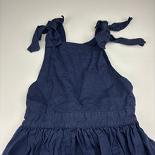 Load image into Gallery viewer, Girls Country Road, navy linen/cotton pinafore dress, GUC, size 7, L: 65cm