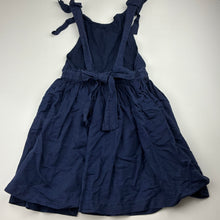Load image into Gallery viewer, Girls Country Road, navy linen/cotton pinafore dress, GUC, size 7, L: 65cm