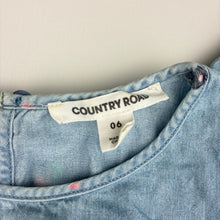 Load image into Gallery viewer, Girls Country Road, chambray cotton ruffle dress, GUC, size 6, L: 62cm
