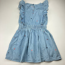 Load image into Gallery viewer, Girls Country Road, chambray cotton ruffle dress, GUC, size 6, L: 62cm