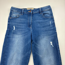 Load image into Gallery viewer, Girls Next, distressed stretch denim jeans, adjustable, Inside leg: 64.5cm, GUC, size 10-11,  