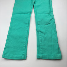Load image into Gallery viewer, Unisex Little Rivet Jeans, green stretch denim jeans, adjustable, Inside leg: 57cm, EUC, size 8,  