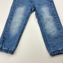 Load image into Gallery viewer, Girls Higgledee, cotton lined stretch denim pants, elasticated, Inside leg: 32cm, FUC, size 1-2,  