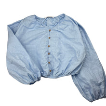 Load image into Gallery viewer, Girls Zara, blue linen shirt / top, light marks on chest, FUC, size 13-14,  