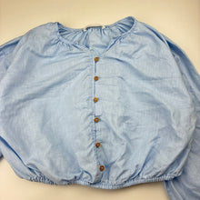 Load image into Gallery viewer, Girls Zara, blue linen shirt / top, light marks on chest, FUC, size 13-14,  