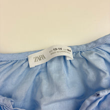 Load image into Gallery viewer, Girls Zara, blue linen shirt / top, light marks on chest, FUC, size 13-14,  