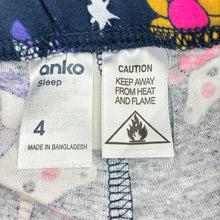 Load image into Gallery viewer, Girls Anko, cotton pyjama pants / bottoms, unicorns, EUC, size 4,  