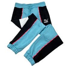 Load image into Gallery viewer, Girls PUMA, blue &amp; black track pants, Inside leg: 59cm, tiny marks right leg, FUC, size 9-10,  