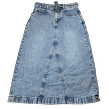 Load image into Gallery viewer, Girls Target, long stretch denim skirt, adjustable, L: 70cm, small light mark right pocket, FUC, size 12,  