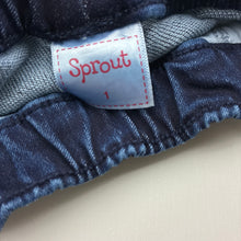 Load image into Gallery viewer, Unisex Sprout, stretch knit denim jeans, elasticated, Inside leg: 29cm, EUC, size 1,  