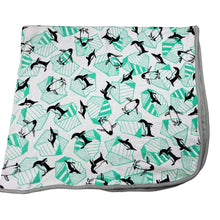 Load image into Gallery viewer, Unisex Milk &amp; Masuki, organic cotton baby blanket, penguins, 88cm x 98cm, light marks, FUC, size 0000-00,  