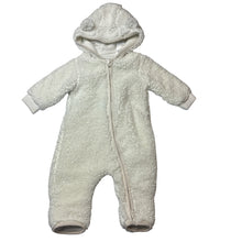 Load image into Gallery viewer, Unisex lined, fleece zip romper, marks on cuffs, FUC, size 0000-000,  