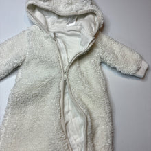 Load image into Gallery viewer, Unisex lined, fleece zip romper, marks on cuffs, FUC, size 0000-000,  