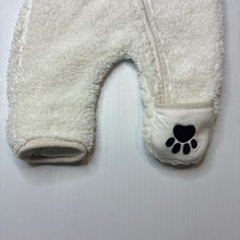 Load image into Gallery viewer, Unisex lined, fleece zip romper, marks on cuffs, FUC, size 0000-000,  