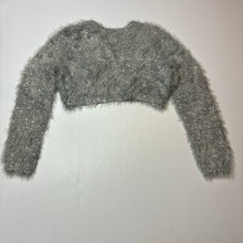 Load image into Gallery viewer, Girls Origami, fluffy grey knit / silver sequin bolero cardigan , EUC, size 10,  