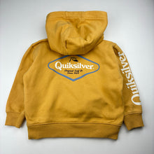 Load image into Gallery viewer, Boys Quiksilver, fleece lined hoodie sweater, mark back right sleeve, FUC, size 3,  