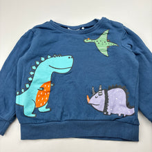 Load image into Gallery viewer, Boys fleece lined, sweater / jumper, dinosaurs, labels removed, armpit to armpit: 30.5cm, shoulder to cuff: 28cm, GUC, size 1,  