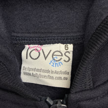 Load image into Gallery viewer, Unisex Holly Loves Finn, navy fleece lined zip hoodie sweater, EUC, size 6,  
