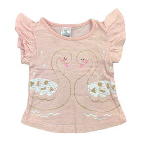 Kids & Co Baby peach cotton t-shirt / top, swans, size 0000, Pre-loved