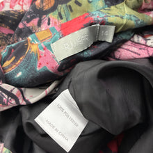 Load image into Gallery viewer, Womens RJ WEAR, colourful graffiti print lightweight jacket / coat, L: 87cm, armpit to armpit: 56cm, shoulder to cuff: 62cm, EUC, size 14,  