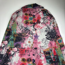 Load image into Gallery viewer, Womens RJ WEAR, colourful graffiti print lightweight jacket / coat, L: 87cm, armpit to armpit: 56cm, shoulder to cuff: 62cm, EUC, size 14,  