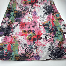 Load image into Gallery viewer, Womens RJ WEAR, colourful graffiti print lightweight jacket / coat, L: 87cm, armpit to armpit: 56cm, shoulder to cuff: 62cm, EUC, size 14,  