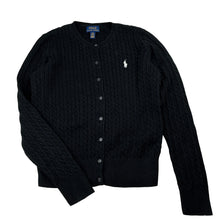 Load image into Gallery viewer, Girls Polo Ralph Lauren, black cotton cable knit cardigan, GUC, size 12-14,  