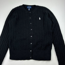 Load image into Gallery viewer, Girls Polo Ralph Lauren, black cotton cable knit cardigan, GUC, size 12-14,  