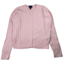 Load image into Gallery viewer, Girls Polo Ralph Lauren, pink cotton cable knit cardigan, marks left sleeve &amp; cuffs, FUC, size 12-14,  