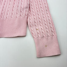 Load image into Gallery viewer, Girls Polo Ralph Lauren, pink cotton cable knit cardigan, marks left sleeve &amp; cuffs, FUC, size 12-14,  