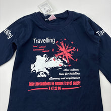 Load image into Gallery viewer, Boys KIDOMO, navy long sleeve tee / top, no size, armpit to armpit: 29cm, shoulder to cuff: 34cm, NEW, size 3-4,  