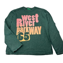 Load image into Gallery viewer, Boys United Colors of Benetton, green marle long sleeve top, no size, armpit to armpit: 38.5cm, shoulder to cuff: 44cm, GUC, size 7-8,  