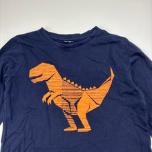 Load image into Gallery viewer, Boys navy, cotton long sleeve top, dinosaur, no size, armpit to armpit: 33cm, shoulder to cuff: 39.5cm, GUC, size 5-6,  