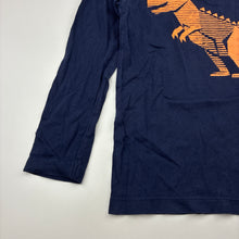 Load image into Gallery viewer, Boys navy, cotton long sleeve top, dinosaur, no size, armpit to armpit: 33cm, shoulder to cuff: 39.5cm, GUC, size 5-6,  