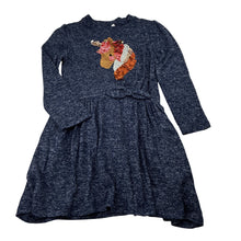 Load image into Gallery viewer, Girls Milkshake, stretchy knit dress, sequin unicorn, no size, armpit to armpit: 29cm, shoulder to cuff: 37cm, GUC, size 5, L: 54cm