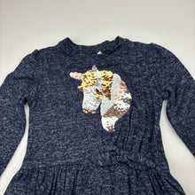 Load image into Gallery viewer, Girls Milkshake, stretchy knit dress, sequin unicorn, no size, armpit to armpit: 29cm, shoulder to cuff: 37cm, GUC, size 5, L: 54cm