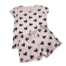 Load image into Gallery viewer, Girls pink, cotton pyjama top &amp; shorts, no size, armpit to armpit: 32cm, W: 26cm across unstretched, FUC, size 6-7,  