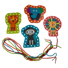 Load image into Gallery viewer, Toys Wooden, Set of 4 learn to lace animals, EUC,