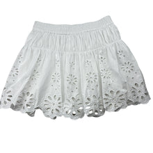 Load image into Gallery viewer, Girls Zara, white broderie cotton skirt, built-in shorts, elasticated, L: 33cm, EUC, size 11-12,  