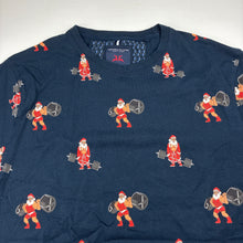 Load image into Gallery viewer, Mens DENIM &amp; FLOWER, navy cotton Christmas tee / top, armpit to armpit: 48cm, EUC, size M,  