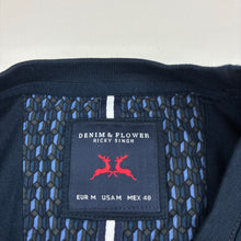 Load image into Gallery viewer, Mens DENIM &amp; FLOWER, navy cotton Christmas tee / top, armpit to armpit: 48cm, EUC, size M,  