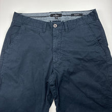Load image into Gallery viewer, Mens JEFF BANKS, slim fit navy stretch cotton chino pants, W: 38.5cm across, Inside leg: 77.5cm, GUC, size 30,  