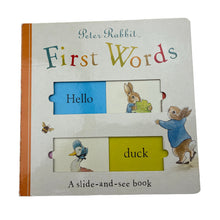 Load image into Gallery viewer, Books Peter Rabbit, First Words, Slide-and-See, Board Book, GUC,