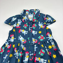 Load image into Gallery viewer, Girls Bluey, lightweight cotton Christmas dress, EUC, size 1, L: 40cm