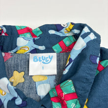 Load image into Gallery viewer, Girls Bluey, lightweight cotton Christmas dress, EUC, size 1, L: 40cm