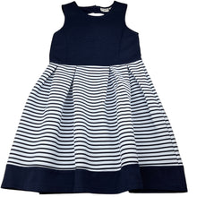 Load image into Gallery viewer, Girls Origami, navy &amp; white stripe party dress, EUC, size 8, L: 70cm