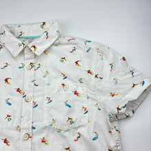 Load image into Gallery viewer, Boys M&amp;S, cotton short sleeve shirt, surfers, small mark upper right chest, FUC, size 7-8,  