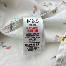 Load image into Gallery viewer, Boys M&amp;S, cotton short sleeve shirt, surfers, small mark upper right chest, FUC, size 7-8,  