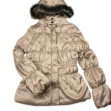 Load image into Gallery viewer, Girls Gumboots, bronze lightweight puffer jacket / coat, catches left sleeve, FUC, size 6-7,  