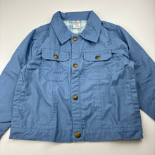 Load image into Gallery viewer, Unisex Baby Lamb, blue lightweight cotton jacket, popper fastening , GUC, size 6,  